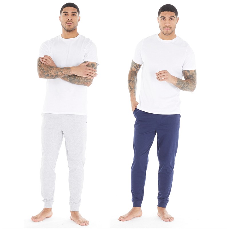 THREADBARE Mens Rudy Two Pack Loungewear Joggers Navy/Grey Marl