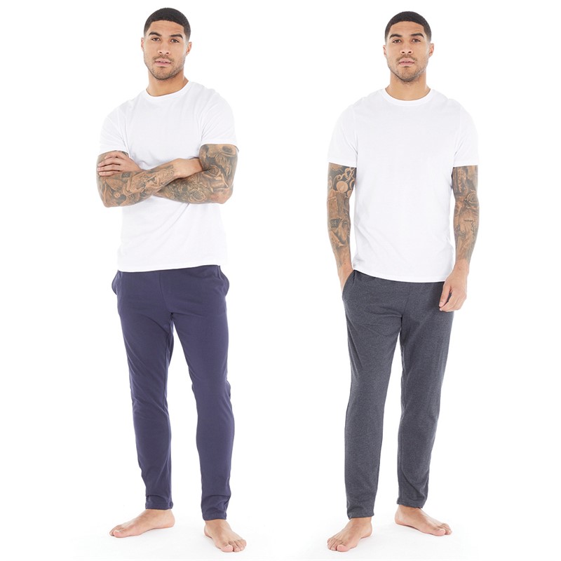 THREADBARE Mens Rene Two Pack Loungewear Joggers Charcoal/Navy