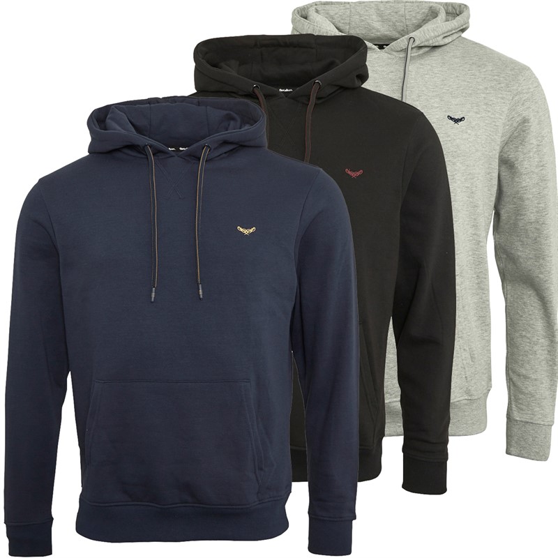 THREADBARE Mens Three Pack Clementine Hoodies Black/Navy/Grey Marl