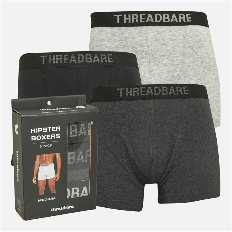 Buy THREADBARE Mens Three Pack Galio Hipster Fit Boxers Black/Charcoal ...