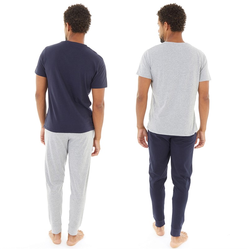 THREADBARE Mens Ledger Two Pack T-Shirt And Joggers Pyjama Set Navy/Grey Marl