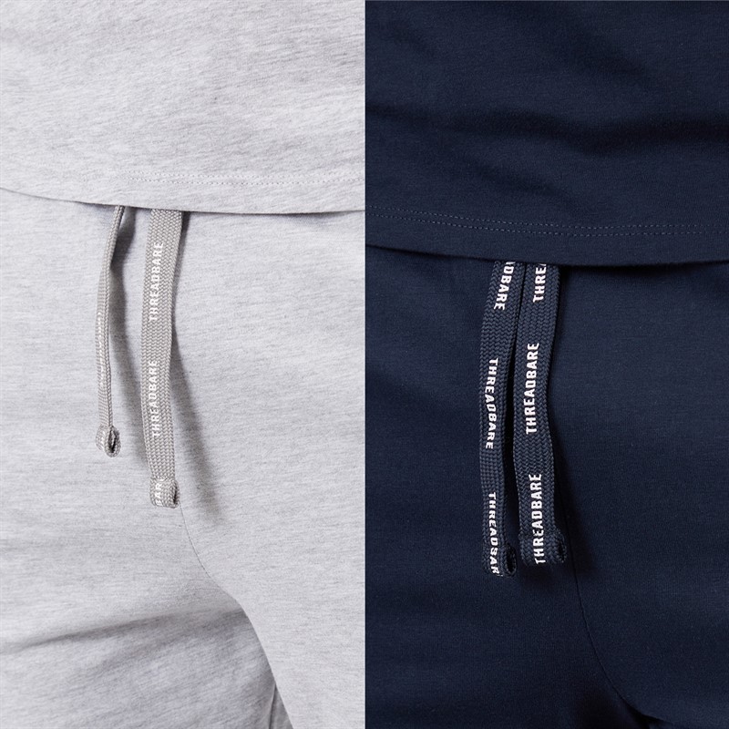 THREADBARE Mens Ledger Two Pack T-Shirt And Joggers Pyjama Set Navy/Grey Marl