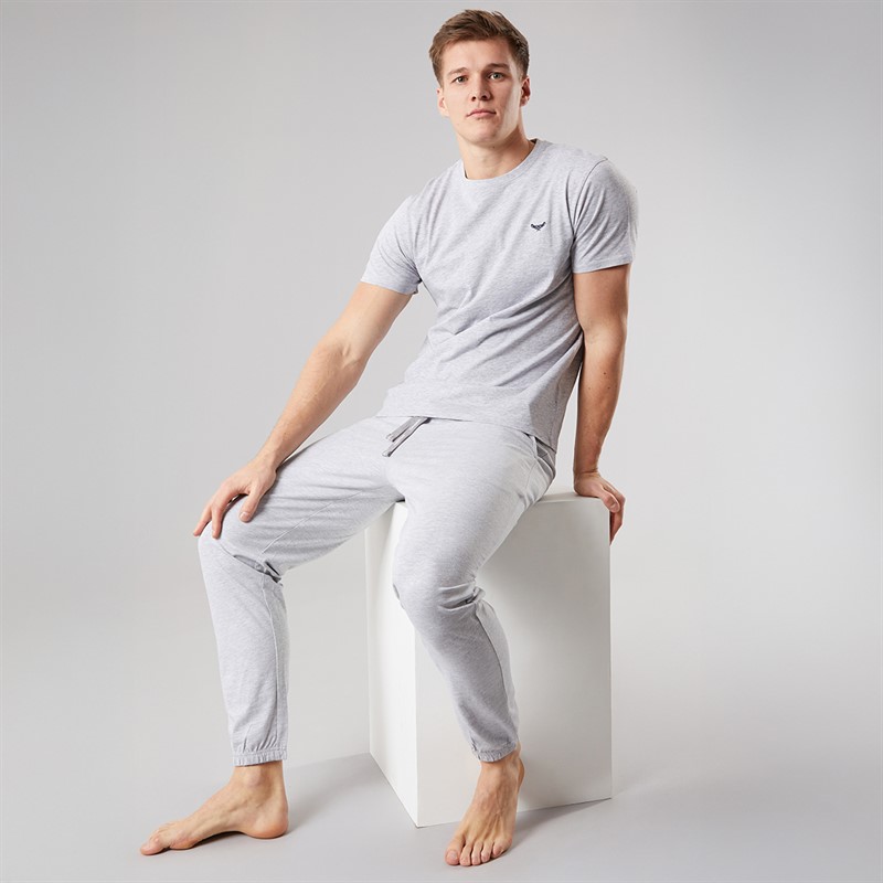 THREADBARE Mens Ledger Two Pack T-Shirt And Joggers Pyjama Set Navy/Grey Marl