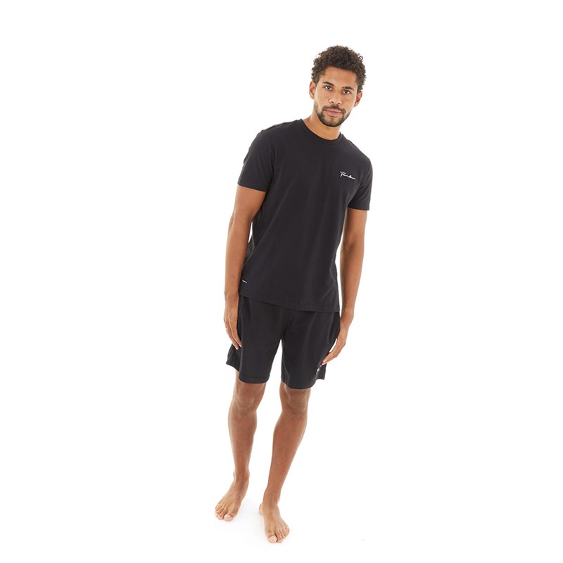 THREADBARE Mens Wells T-Shirt And Shorts Pyjama Set Black