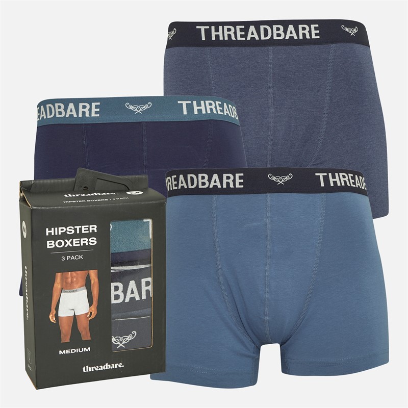 Buy THREADBARE Mens Three Pack Sera Hipster Fit Boxers Navy/Denim Marl ...