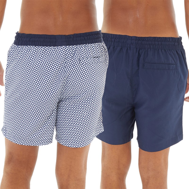THREADBARE Mens Two Pack Kite Swim Shorts Navy/Geo