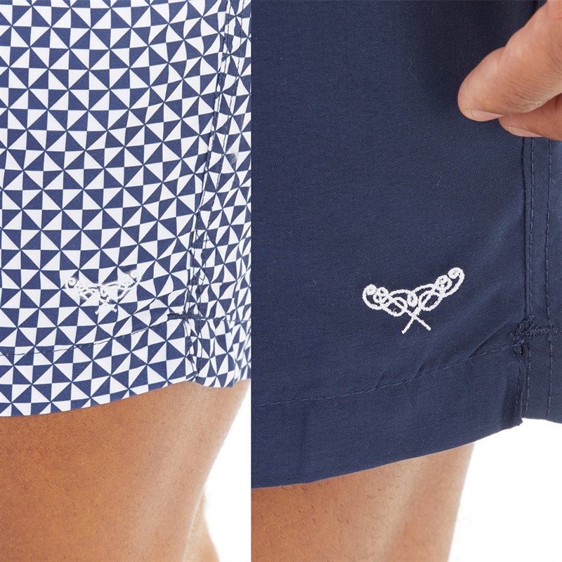 THREADBARE Mens Two Pack Kite Swim Shorts Navy/Geo