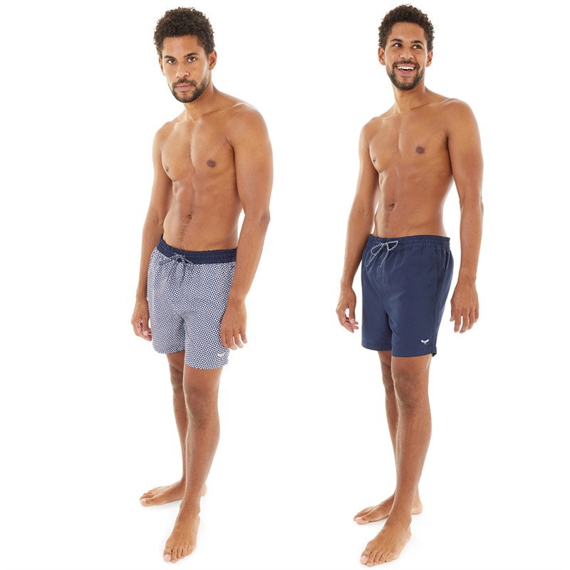 THREADBARE Mens Two Pack Kite Swim Shorts Navy/Geo
