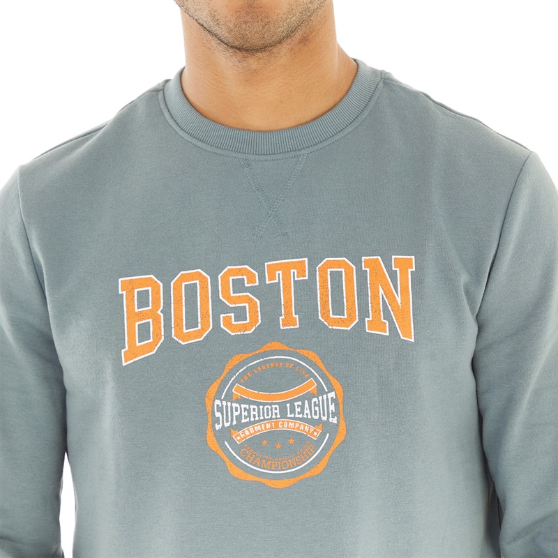 THREADBARE Mens Deeming Crew Neck Sweatshirt Goblin Blue