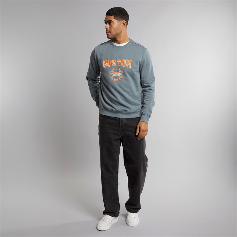 THREADBARE Mens Deeming Crew Neck Sweatshirt Goblin Blue
