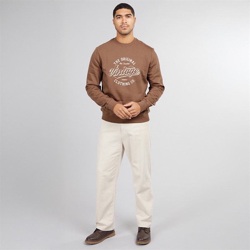 THREADBARE Mens Freeman Crew Neck Sweatshirt Deep Taupe