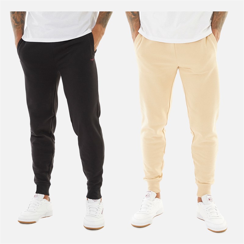 THREADBARE Mens Two Pack Trifoliate Joggers Black/Oatmilk