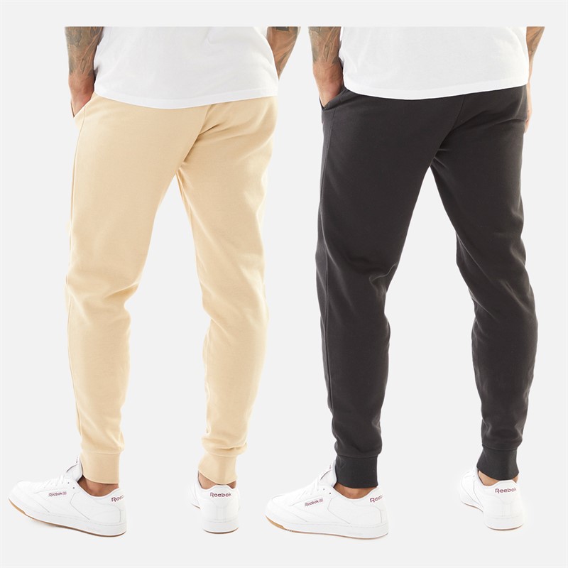 THREADBARE Mens Two Pack Trifoliate Joggers Black/Oatmilk