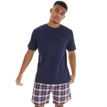 THREADBARE Mens Check Co-Ord Lounge Set Navy/Navy Red Check