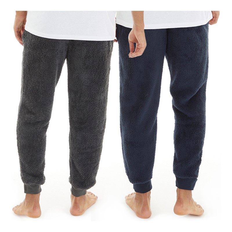 THREADBARE Mens Two Pack Borg Lounge Joggers Charcoal/Navy