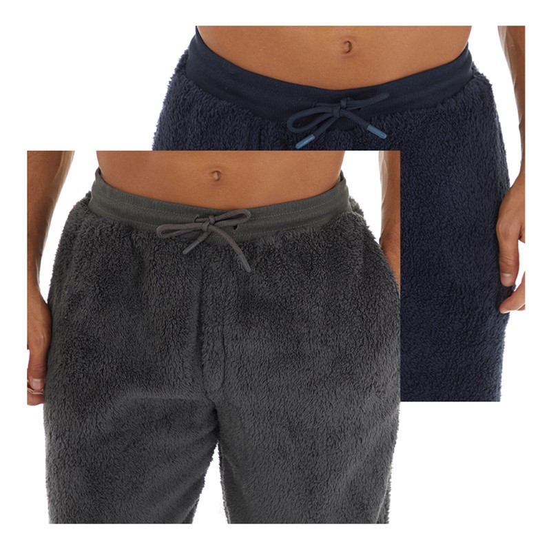 THREADBARE Mens Two Pack Borg Lounge Joggers Charcoal/Navy