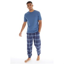 THREADBARE Mens Check Co-Ord Lounge Set Denim Blue