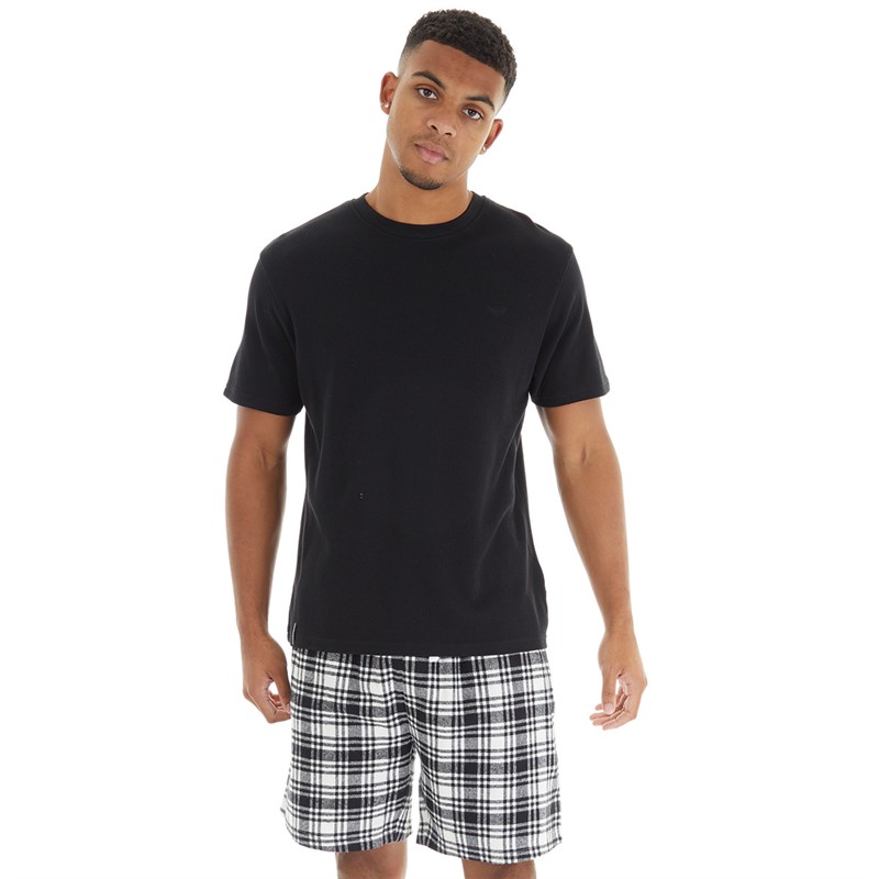 THREADBARE Mens Check Co-Ord Lounge Set Black/Black White Check