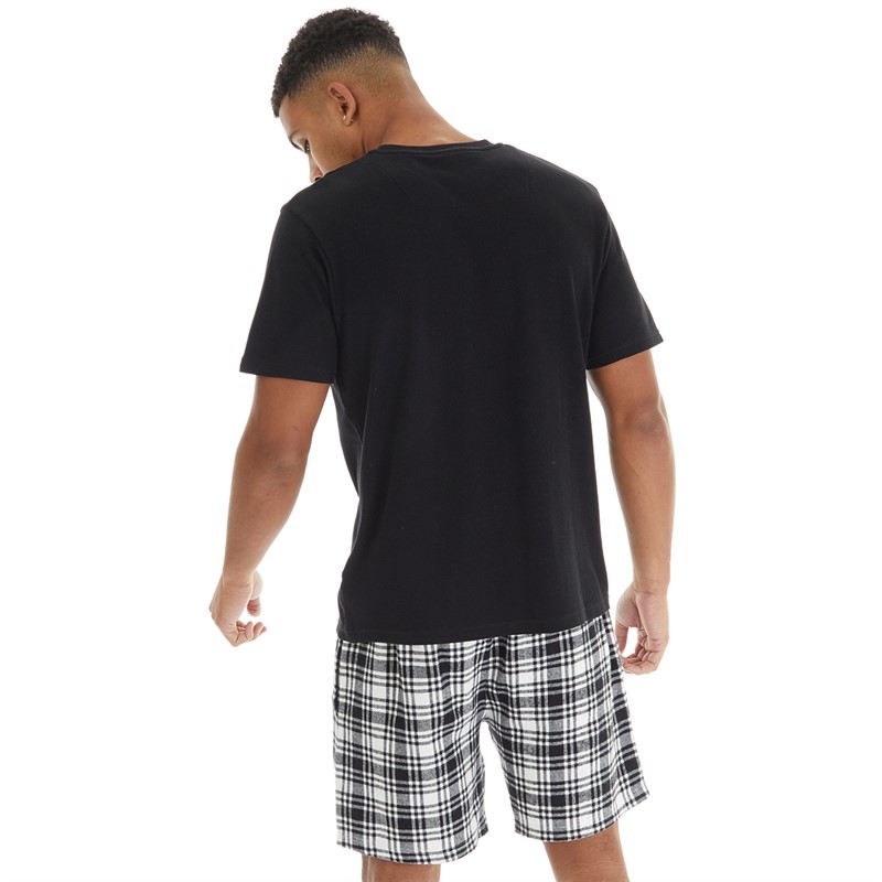 THREADBARE Mens Check Co-Ord Lounge Set Black/Black White Check