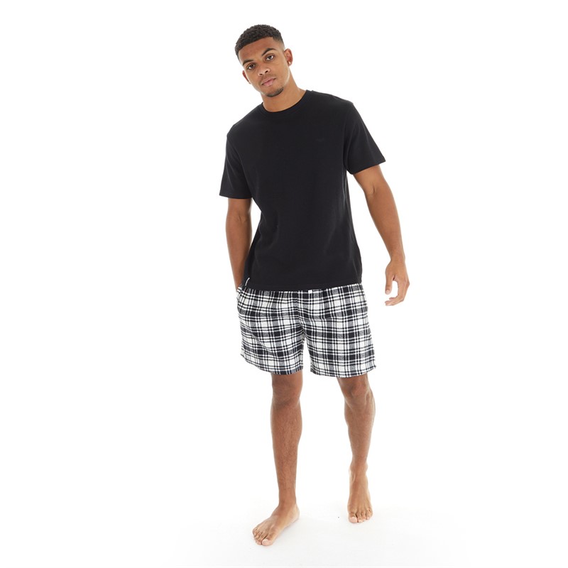 THREADBARE Mens Check Co-Ord Lounge Set Black/Black White Check