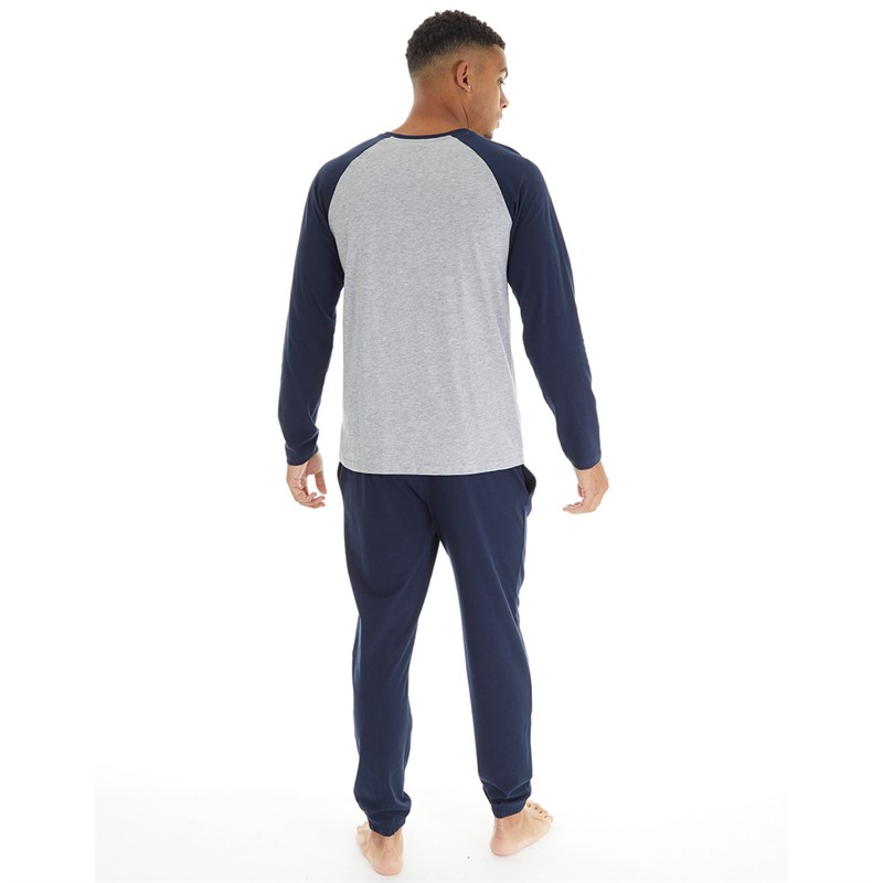 THREADBARE Mens Pyjama Set Grey Marl/Navy