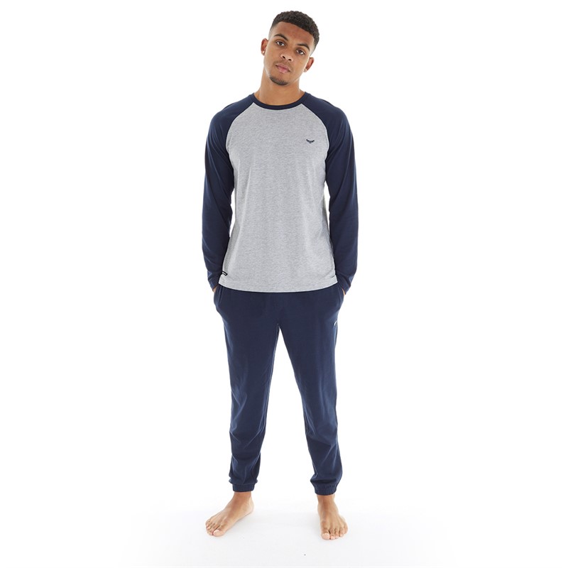 THREADBARE Mens Pyjama Set Grey Marl/Navy