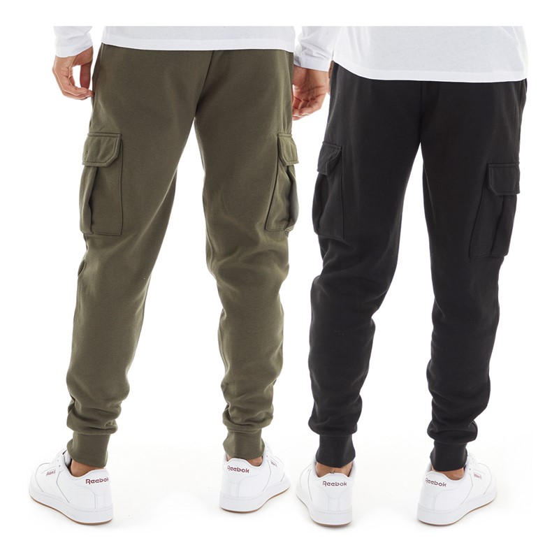 THREADBARE Mens Two Pack Stefan Cargo Joggers Black/Khaki