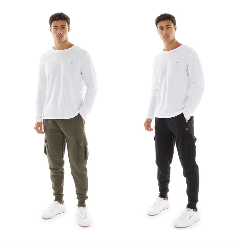 THREADBARE Mens Two Pack Stefan Cargo Joggers Black/Khaki