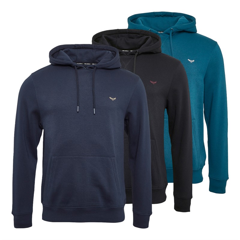 THREADBARE Mens Calamansi Three Pack Hoodies Black/Navy/Legion Blue