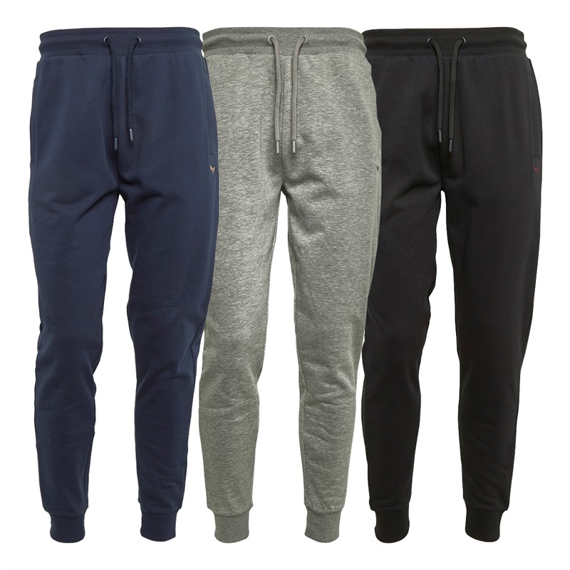 THREADBARE Mens Tangelo Three Pack Joggers Black/Navy/Grey Marl