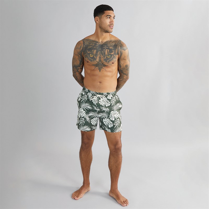 THREADBARE Mens Tuscana Printed Swim Shorts Olive