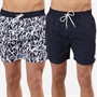 THREADBARE Mens Two Pack Deluxe Swim Shorts Navy/Navy AOP