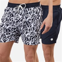 THREADBARE Mens Two Pack Deluxe Swim Shorts Navy/Navy AOP