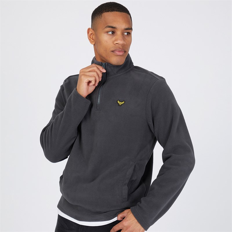 THREADBARE Mens Blade 1/4 Zip Fleece Charcoal