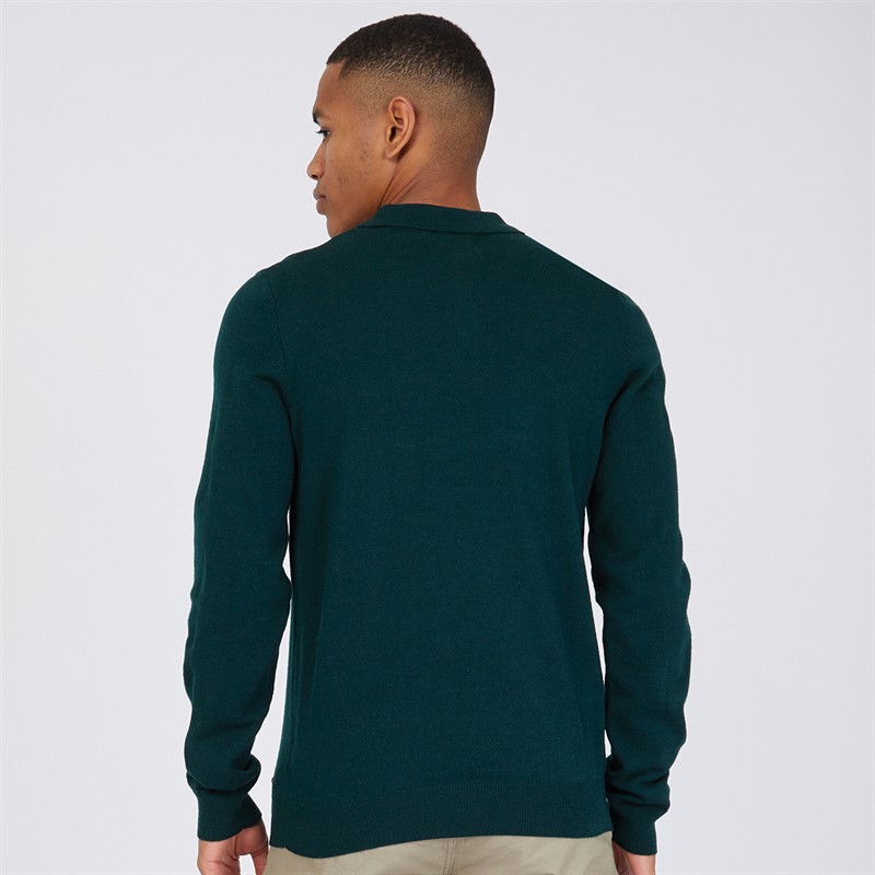 THREADBARE Mens Whitlow Long Sleeve Polo Jumper Pine