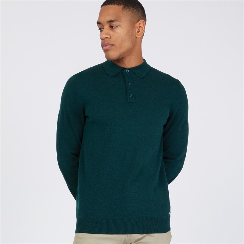 THREADBARE Mens Whitlow Long Sleeve Polo Jumper Pine