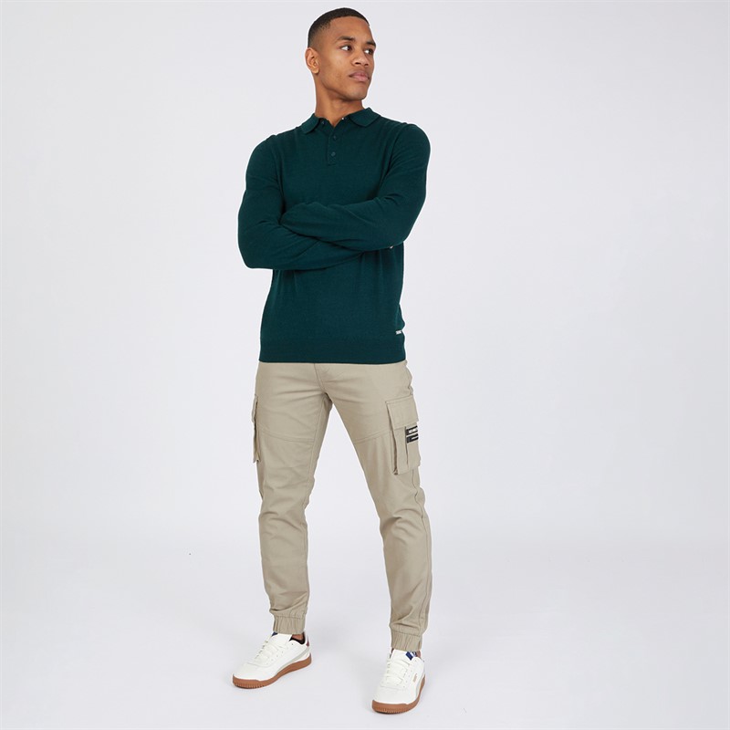 THREADBARE Mens Whitlow Long Sleeve Polo Jumper Pine