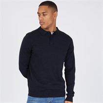 THREADBARE Mens Whitlow Long Sleeve Polo Jumper Navy