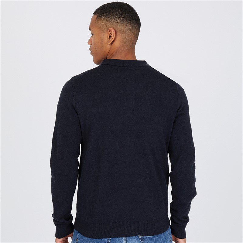 THREADBARE Mens Whitlow Long Sleeve Polo Jumper Navy