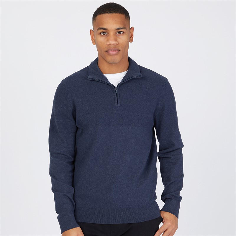 THREADBARE Mens Kensington 1/4 Zip Jumper Navy Marl