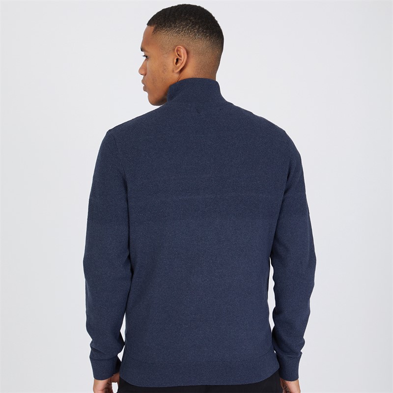 THREADBARE Mens Kensington 1/4 Zip Jumper Navy Marl