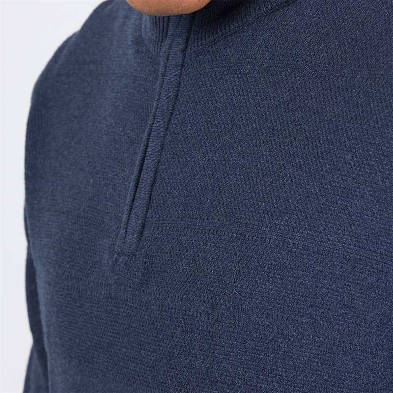 THREADBARE Mens Kensington 1/4 Zip Jumper Navy Marl