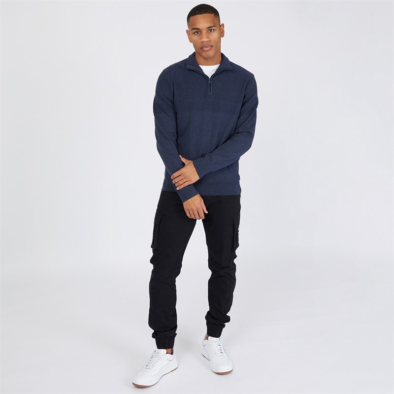 THREADBARE Mens Kensington 1/4 Zip Jumper Navy Marl