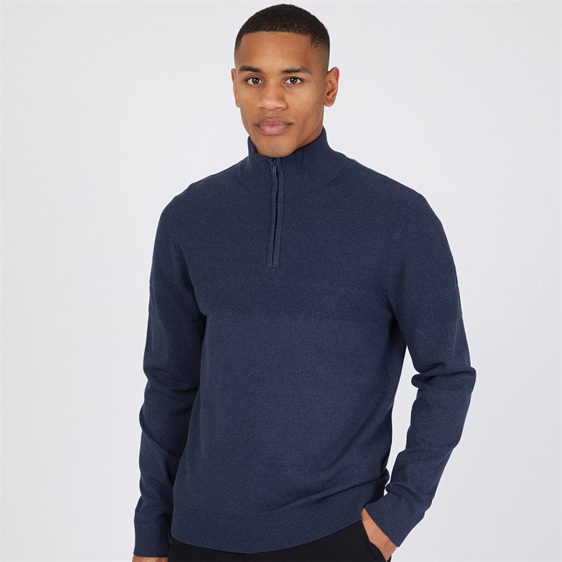 THREADBARE Mens Kensington 1/4 Zip Jumper Navy Marl