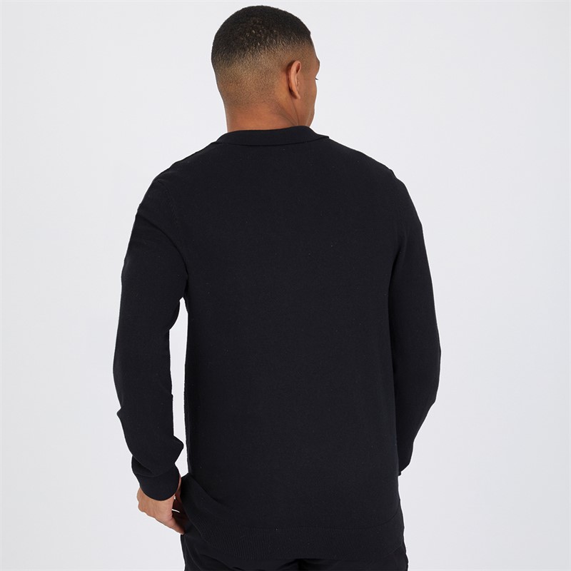 THREADBARE Mens Whinberry Long Sleeve Polo Jumper Black