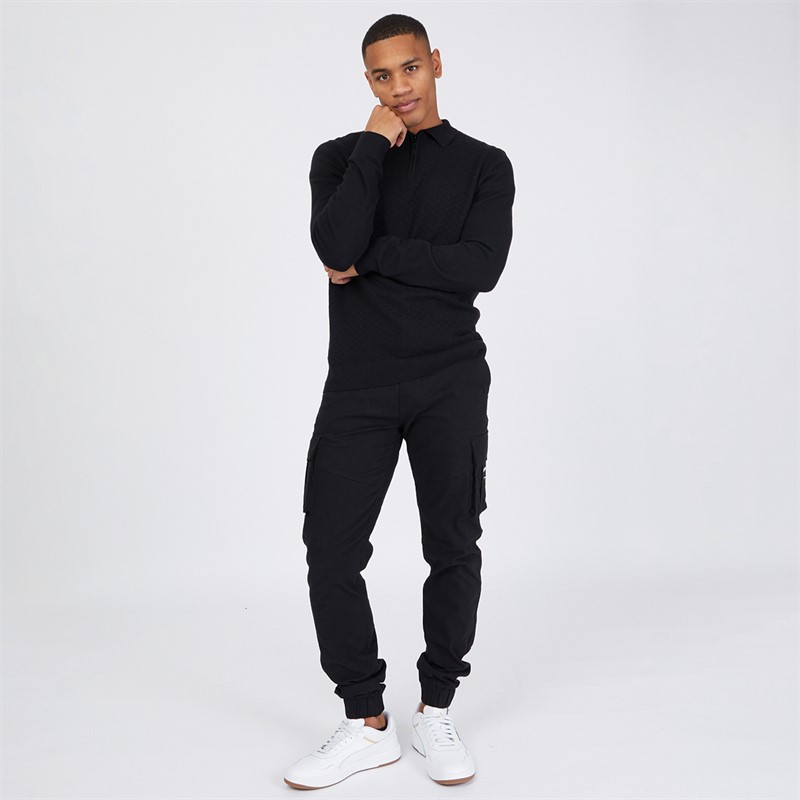 THREADBARE Mens Whinberry Long Sleeve Polo Jumper Black