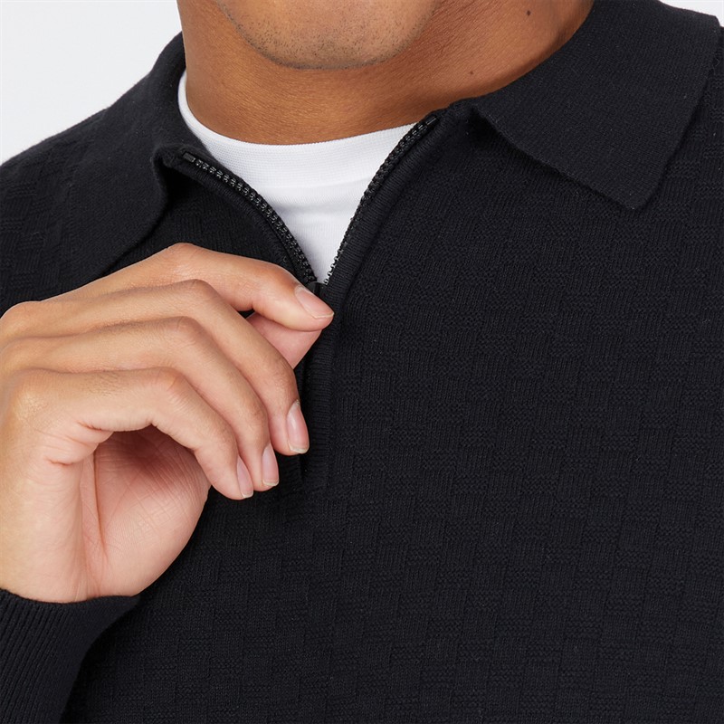 THREADBARE Mens Whinberry Long Sleeve Polo Jumper Black