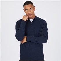 THREADBARE Mens Whinberry Long Sleeve Polo Jumper Navy