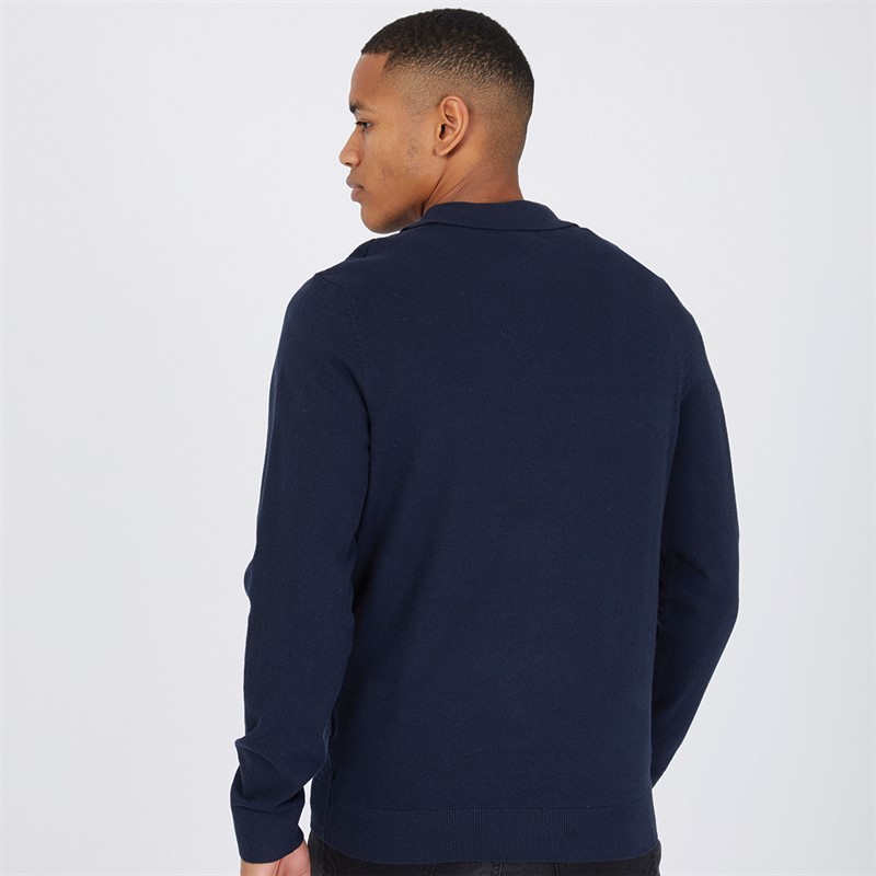 THREADBARE Mens Whinberry Long Sleeve Polo Jumper Navy