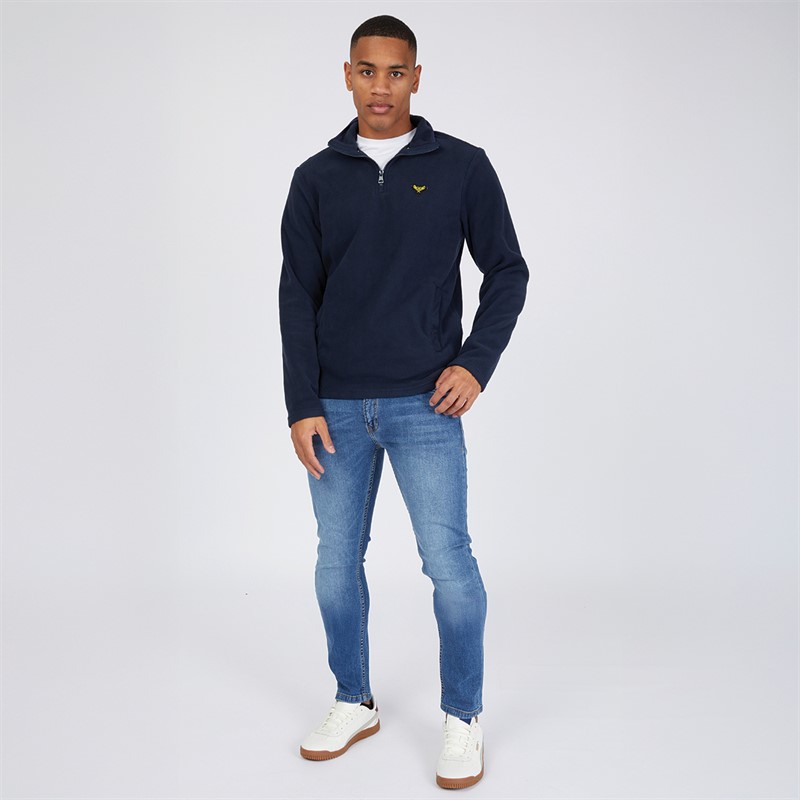 THREADBARE Mens Blade 1/4 Zip Fleece Navy